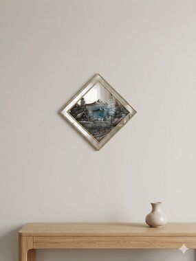 W. Clemons Signed Hand-Painted Mirror - Landscape Art
